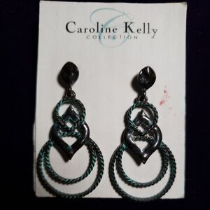 Caroline Kelly Collection Mixed Texture Patina Drop Earrings, with Tags